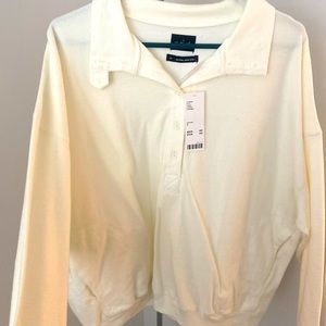 Urban Outfitters Size Small Fleece Cream Polo Sweater with Buttons.